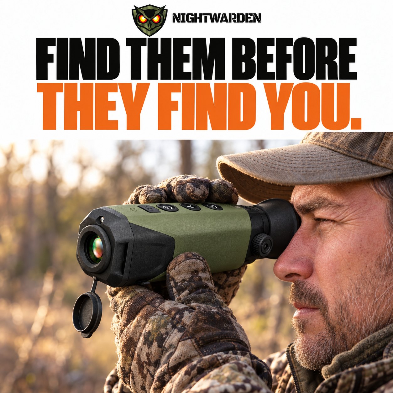 Hunter glassing the treeline with the Nightwarden — find them before they find you